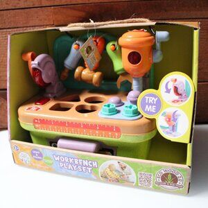 Roo Crew Workbench Playset Kids Light & Sound Eco Wood 2.0 Toy Includes Tools